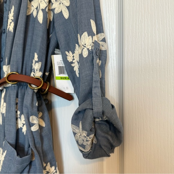 NWT Beige By Eci Embroidered Shirt Dress Floral Blue With Slip Size 4 - Picture 13 of 13